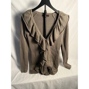 The Limited Taupe Ruffle Front Open Knit Cardigan Sweater Women’s Medium